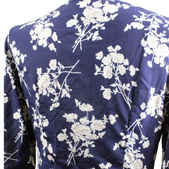 Shein Blue Cream V-Neck Lightweight Floral Print Midi Dress, size 4 ~ Pre-Loved - Picture 4 of 7